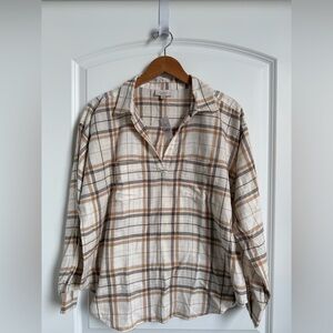 LOFT Outlet Ivory Plaid V neck Flannel Shirt
